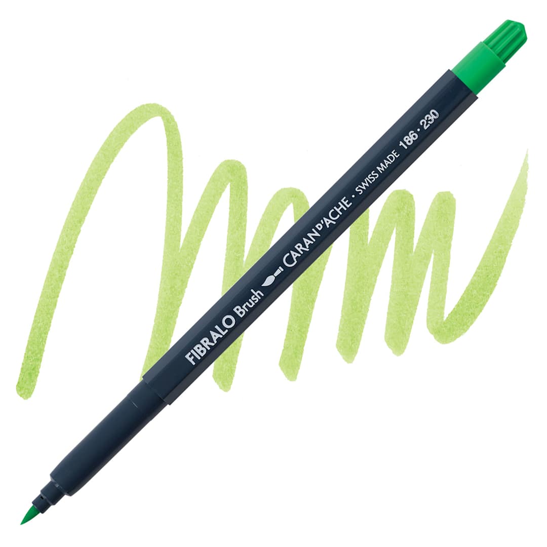 Open in modal - Caran d'Ache Fibralo Brush Marker - Yellow Green marker and swatch