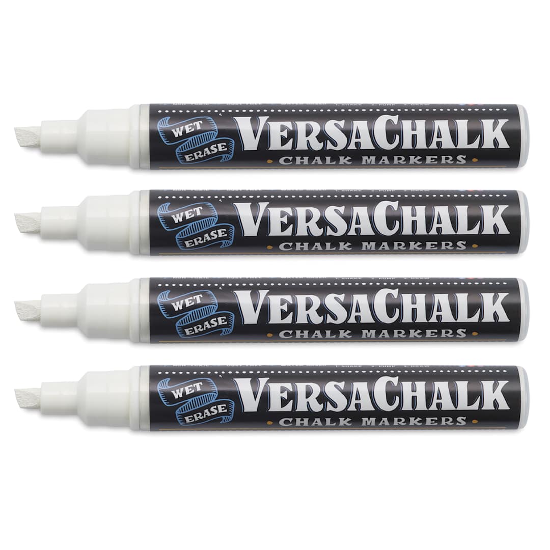 Open in modal - VersaChalk Wet Erase Liquid Chalk Markers - White, 5 mm, Set of 4, Bold Tip, cap off