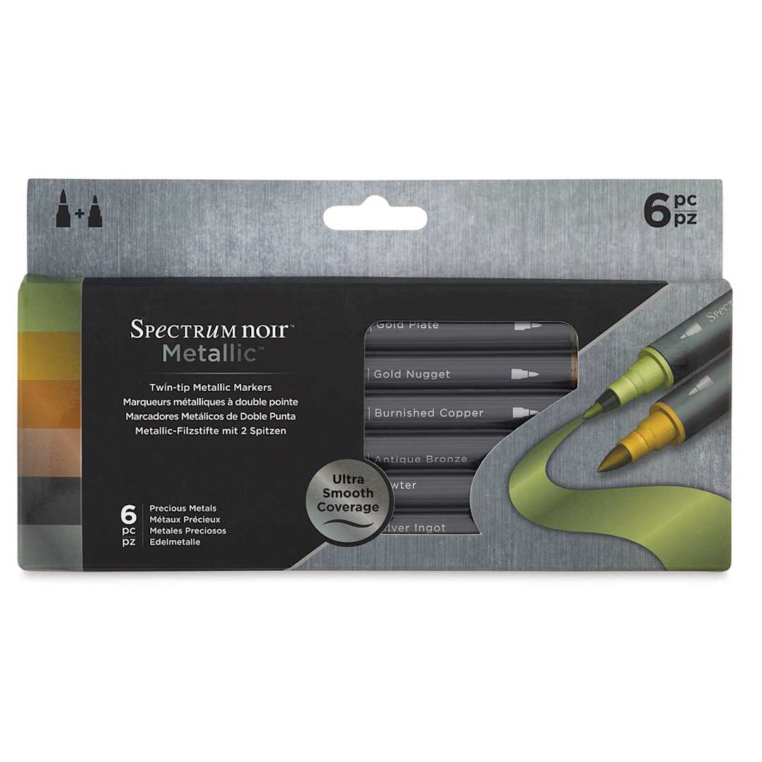 Open in modal - Spectrum Noir Metallic Twin-Tip Marker Sets - Front of package of Precious Metals set