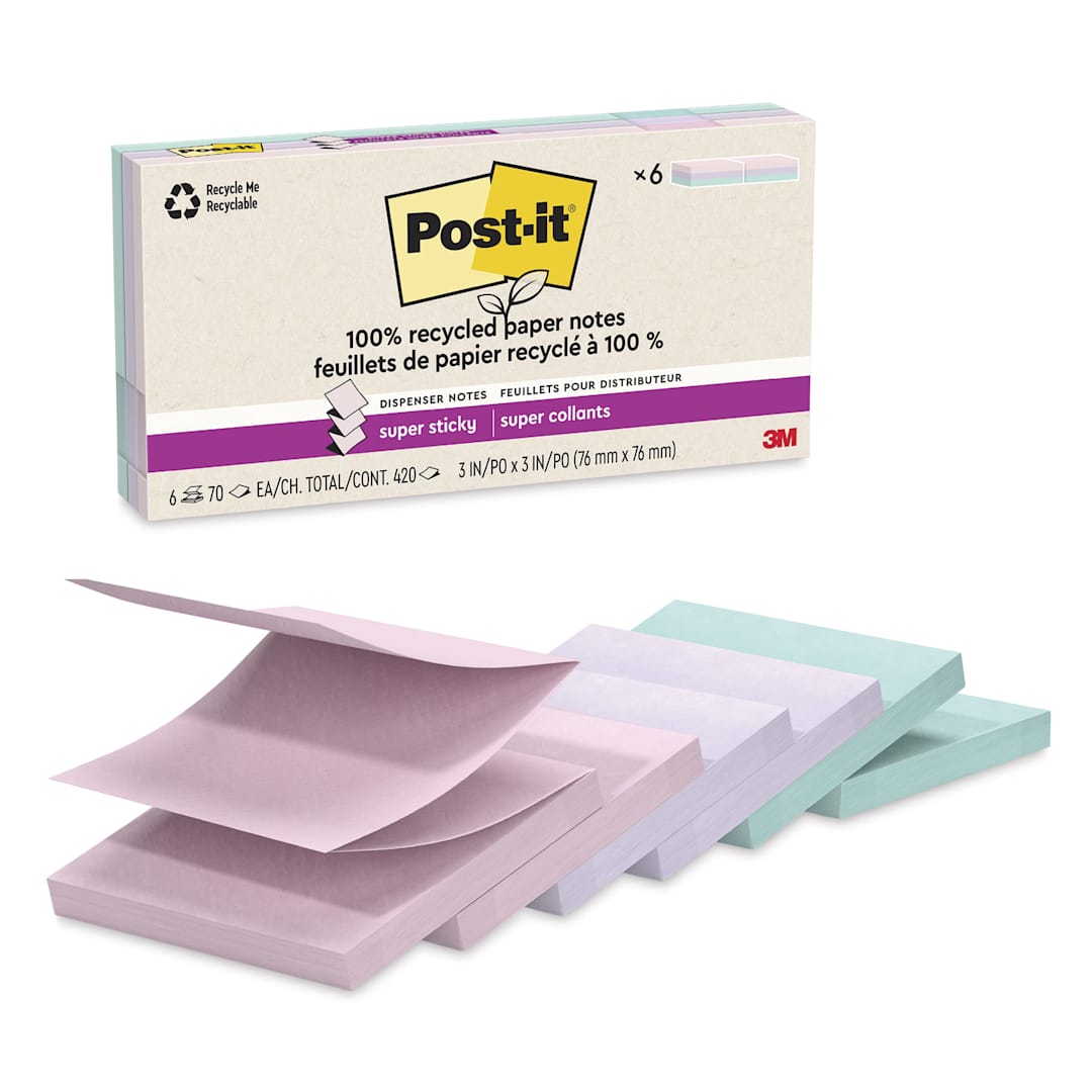 Open in modal - Post-it Recycled Super Sticky Pop-Up Notes - Wanderlust Pastels Collection, Pkg of 6