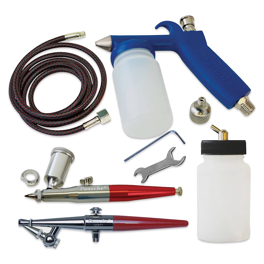 Open in modal - Paasche Hobby and Auto Paint Set - Components of set shown