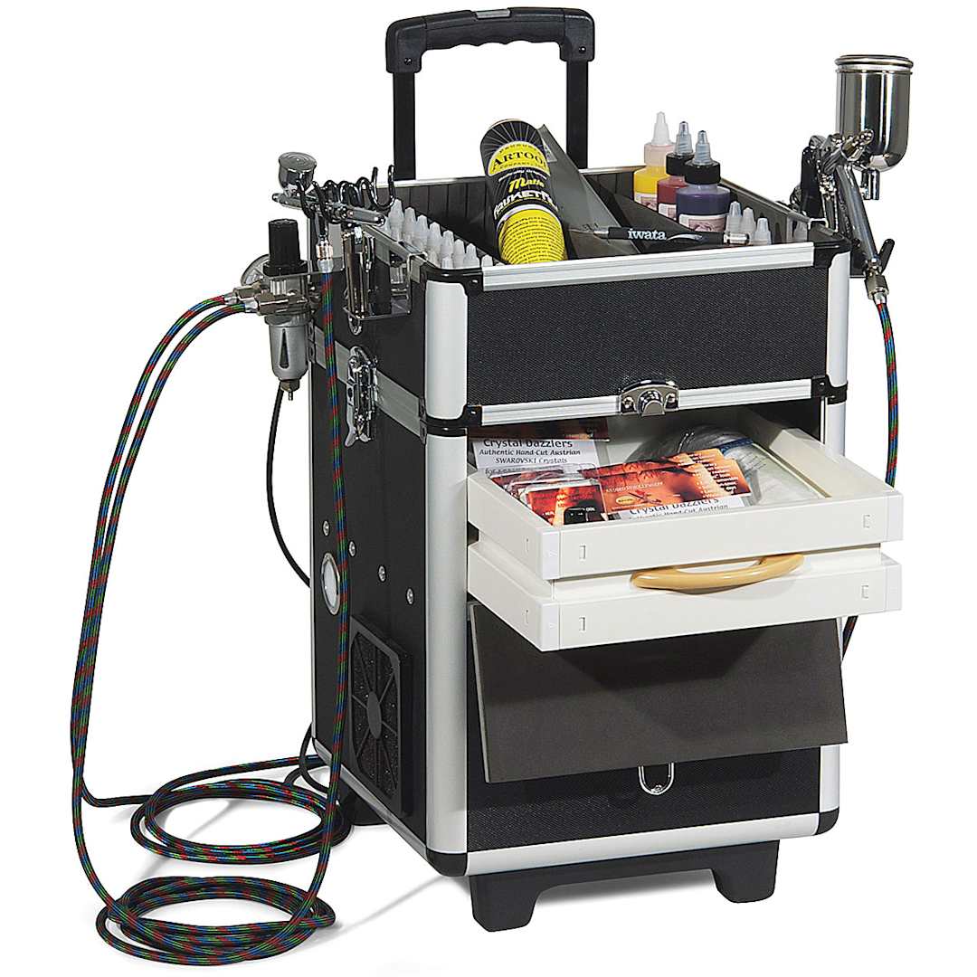 Open in modal - Maxx Jet Compressor - Angle view open, top detached, drawers open with accessories not included