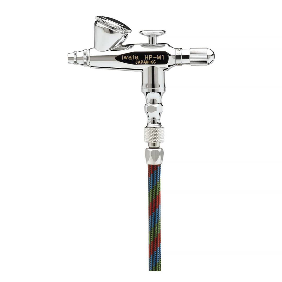 Open in modal - Iwata Revolution Mini Series Airbrush - Side view of HP-M1 with 1.5 ml cup (Hose sold separately)