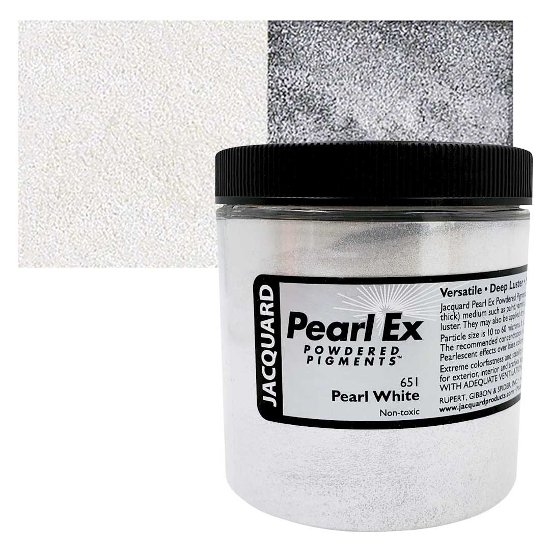 Open in modal - Jacquard Pearl-Ex Pigment - 4 oz, Pearl White, Jar and swatch