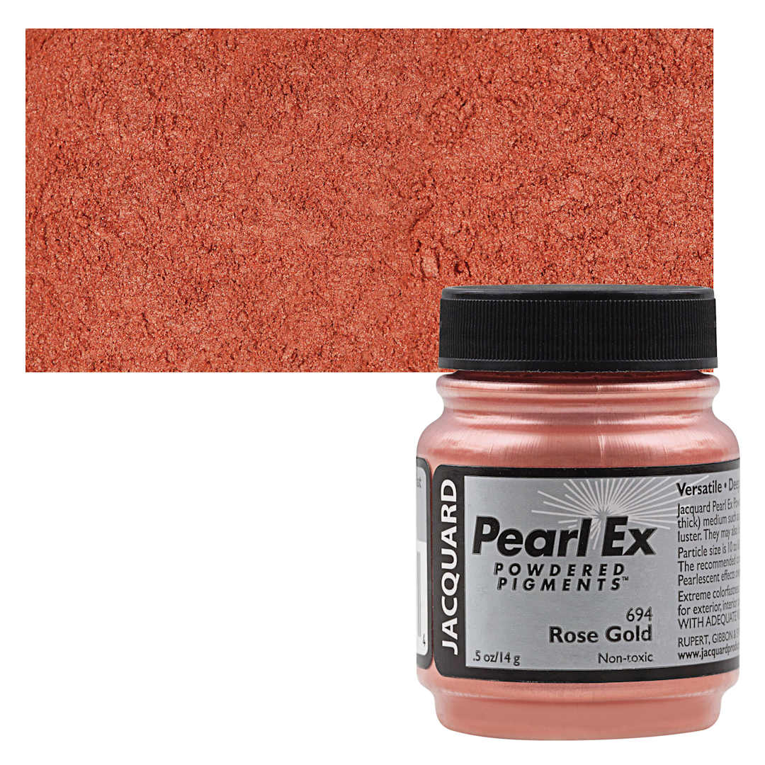 Open in modal - Jacquard Pearl-Ex Pigment - 0.5 oz, Rose Gold jar and swatch