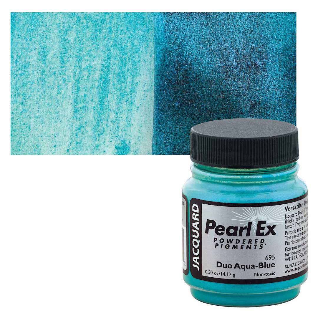 Open in modal - Jacquard Pearl-Ex Pigment - Duo Aqua-Blue, 0.5 oz, Jar and swatch