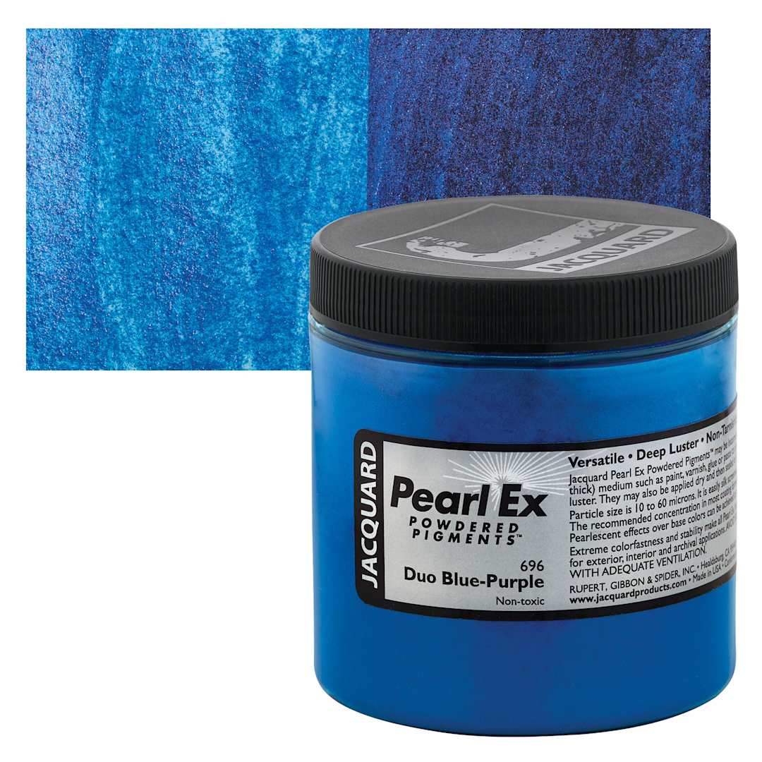 Open in modal - Jacquard Pearl-Ex Pigment - Duo Blue-Purple, 4 oz, Jar and swatch