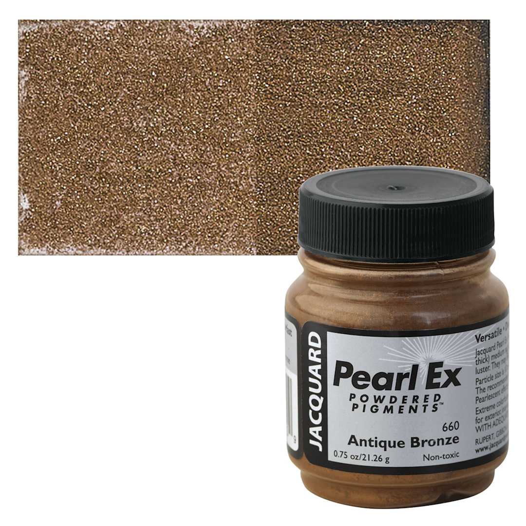Open in modal - Jacquard Pearl-Ex Pigment - 0.75 oz, Antique Bronze jar and swatch
