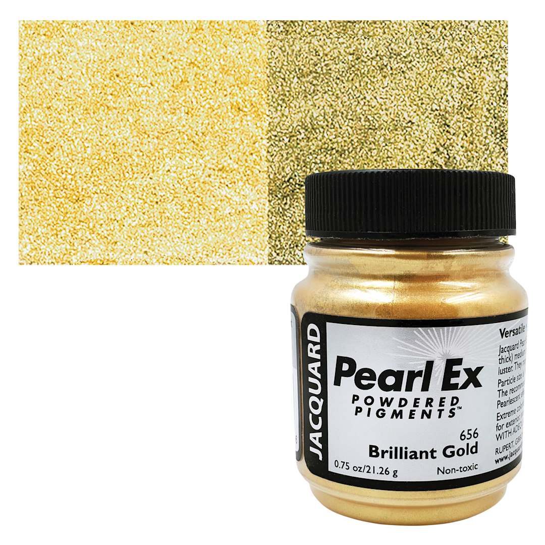 Open in modal - Jacquard Pearl-Ex Pigment - 0.75 oz, Brilliant Gold jar and swatch