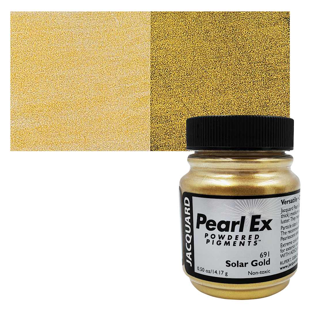 Open in modal - Jacquard Pearl-Ex Pigment - 0.50 oz, Solar Gold jar and swatch