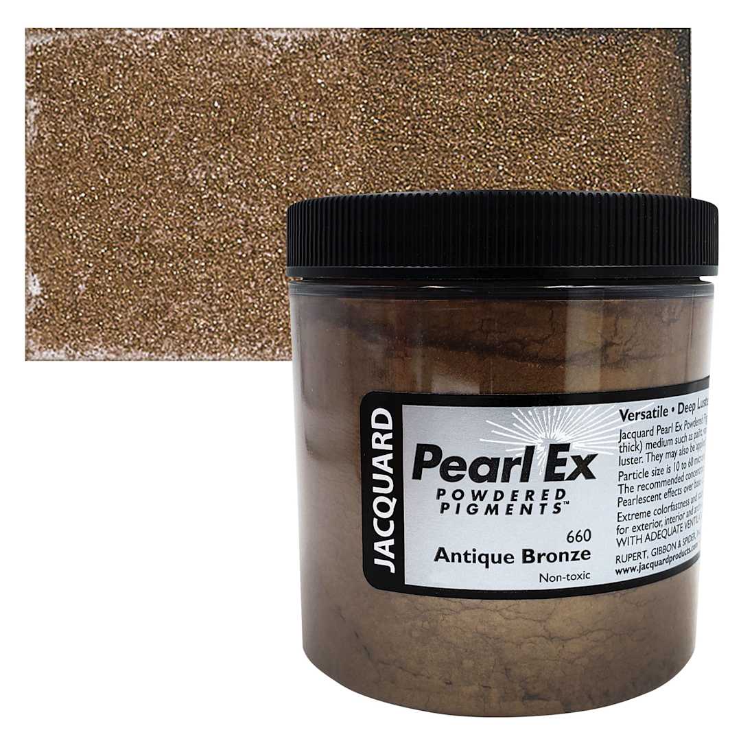 Open in modal - Jacquard Pearl-Ex Pigment - 4 oz, Antique Bronze, Jar and swatch