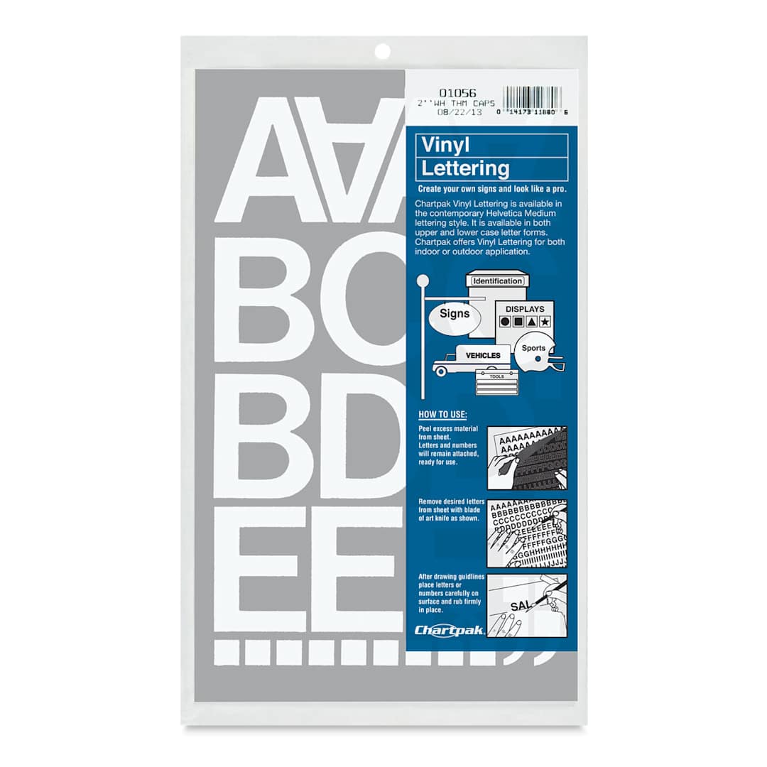 Open in modal - Chartpak Vinyl Letters - Top view of package  of White letters