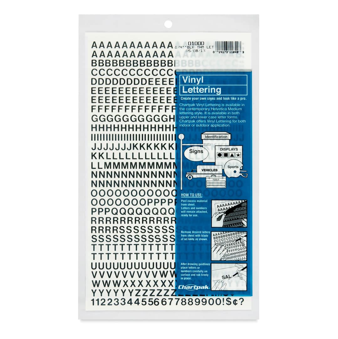 Open in modal - Chartpak Vinyl Letters - Front of 1/4" Capital letter package
