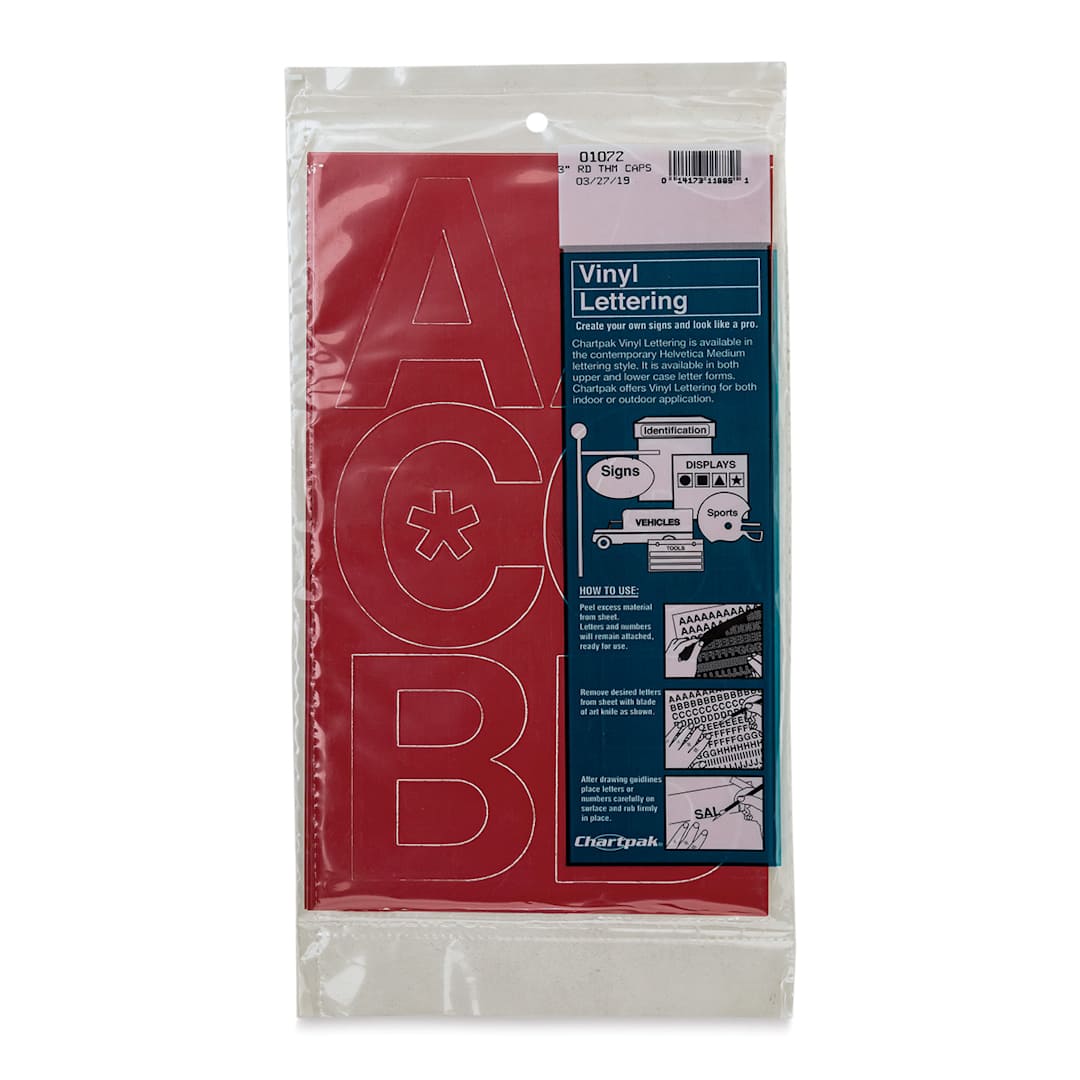 Open in modal - Chartpak Vinyl Letters – 3” Capital Letters, Red - front of packaging