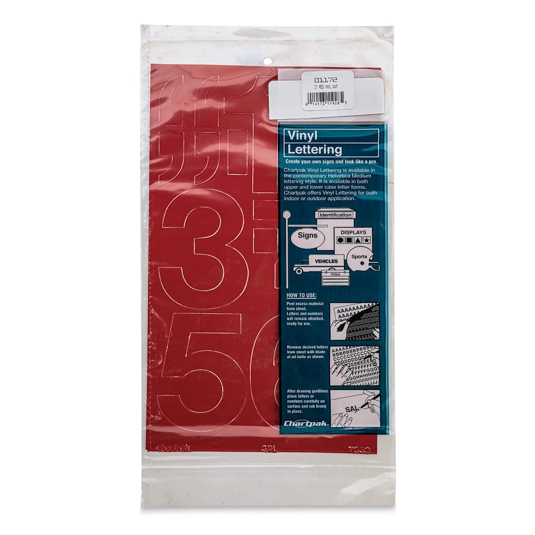 Open in modal - Chartpak Vinyl Numbers - 3" Numbers, Red - front of packaging