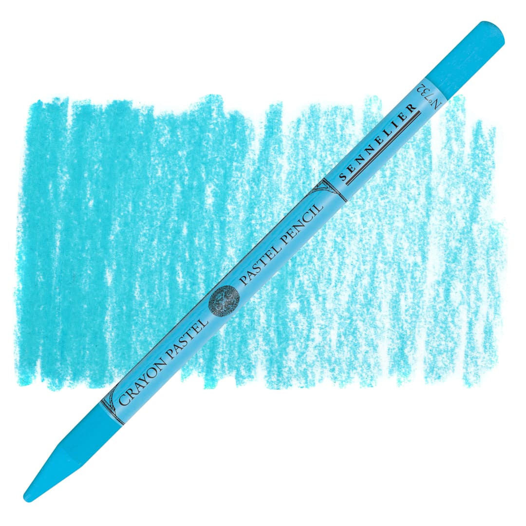 Open in modal - Sennelier Woodless Pastel Pencil - Turquoise Blue, pencil and swatch