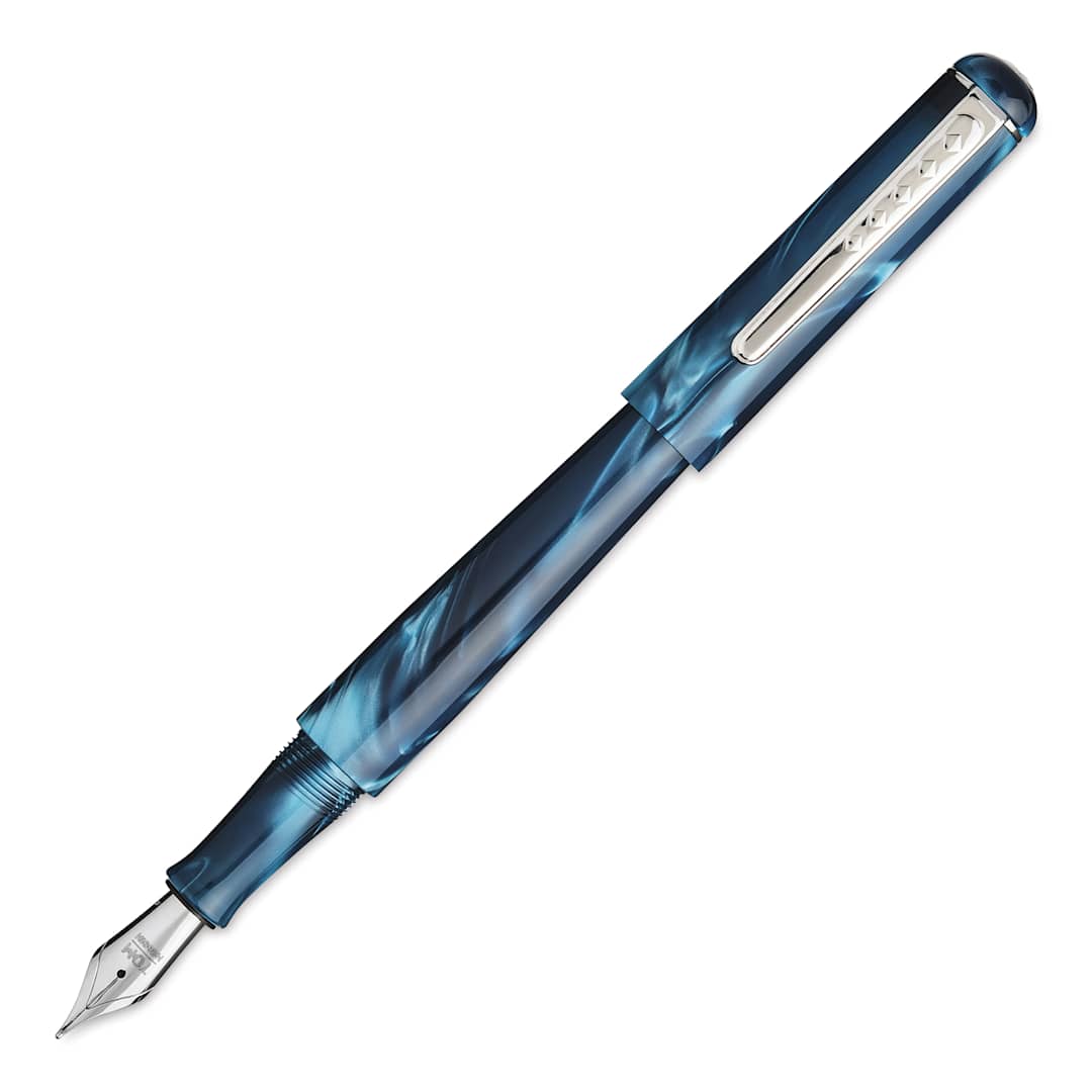 Open in modal - Tom Hessin Charles Collection Fountain Pen - Thames Blue, cap removed (image may show a different size nib)