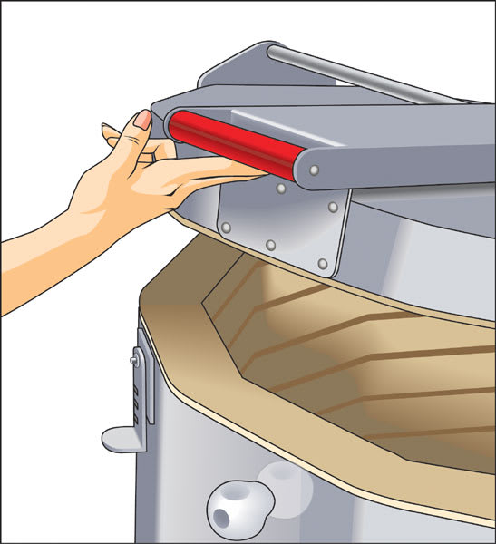 Open in modal - Skutt Lid Lifter Upgrade Kit - Sketch showing 2 finger lift 
