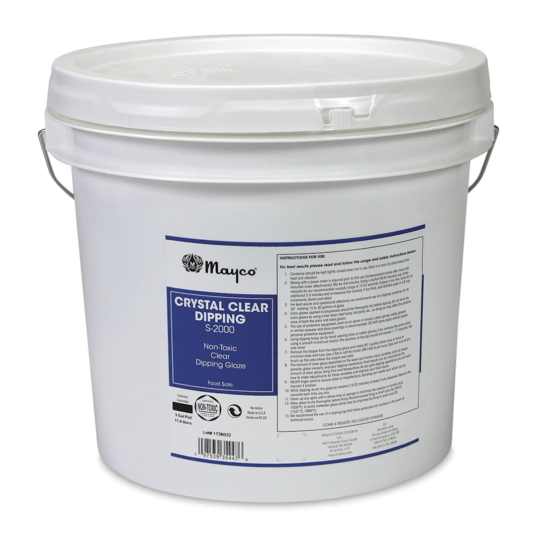 Open in modal - Mayco Crystal Clear Dipping Glaze - Front of three gallon tub with label