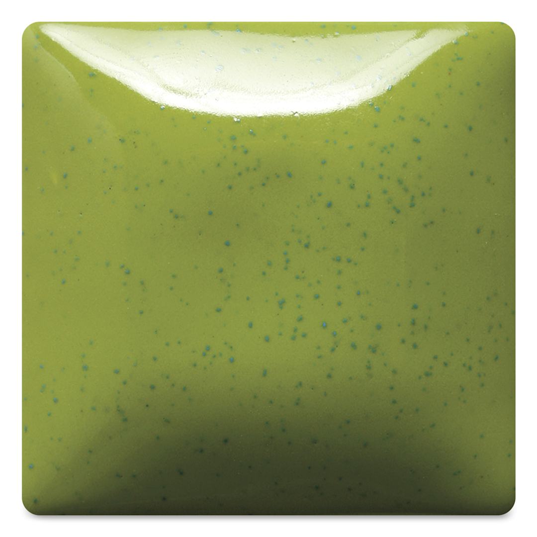 Open in modal - Mayco Speckled Stroke & Coat Glaze - Speckled Sour Apple, fired at cone 06 oxidation
