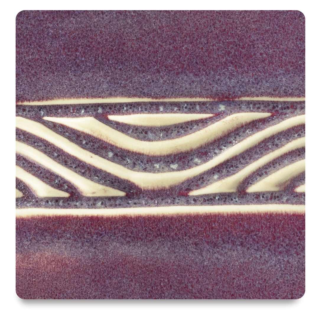 Open in modal - Amaco Potter's Choice Glazes - Flambe, PC-71. Color sample of red-purple with neutral contrast area.