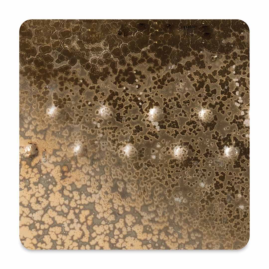 Open in modal - Amaco Potter's Choice Glaze - Vintage Gold. Color sample of light-dark color texturing.