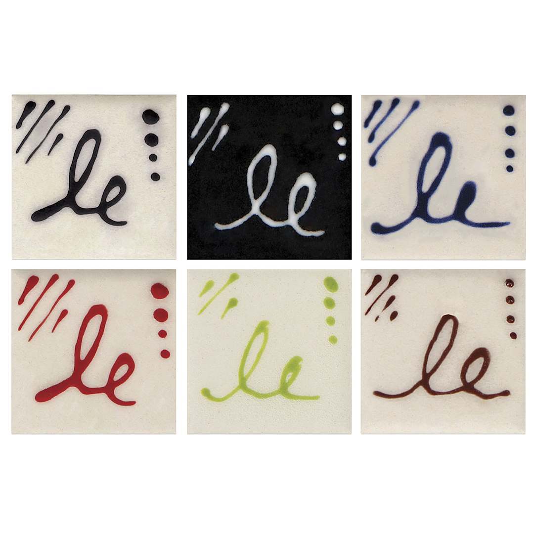 Open in modal - Mayco Designer Liner Set - Examples of lettering possible using colors in 6 pc set