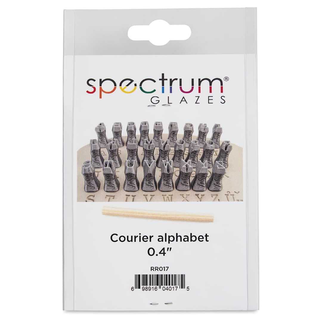 Open in modal - Spectrum Stamps - Courier Alphabet, Uppercase, Set of 27 - front of packaging