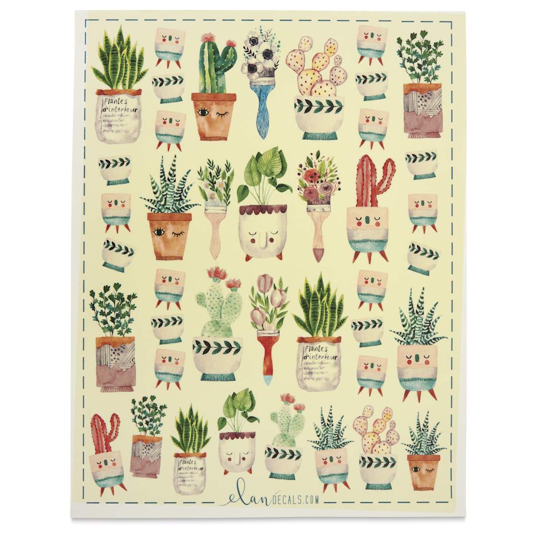 Open in modal - Elan Transfers Overglaze Decal Sheet - Potted Plants w/ Brushes