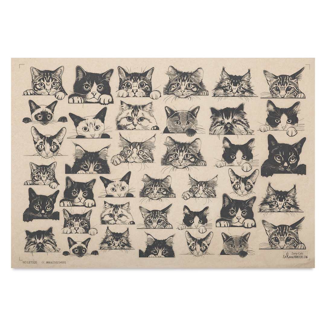 Open in modal - Elan Transfers Underglaze Transfer Sheet - Cat Faces, Black