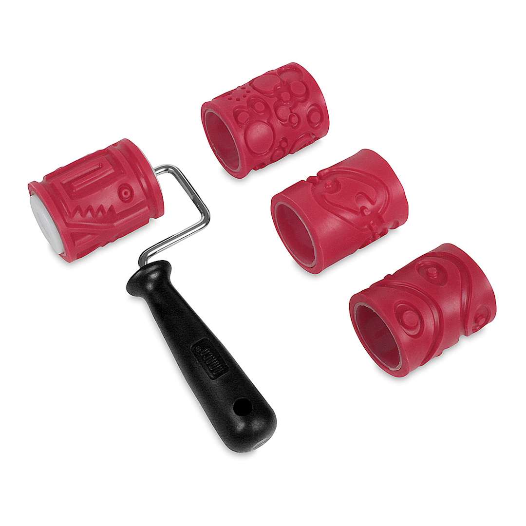 Open in modal - Amaco Clay Texture Rollers - Set of 4 Style 1 rollers shown with single handle