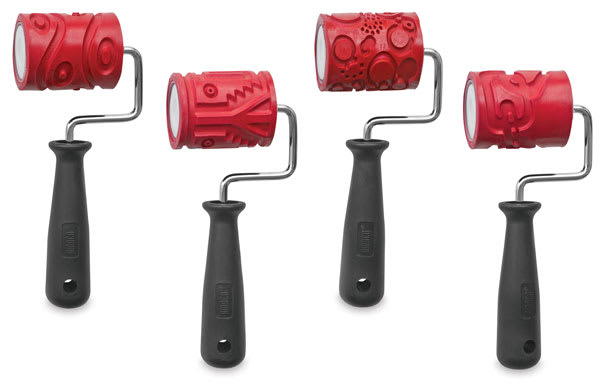 Open in modal - Amaco Clay Texture Rollers - Style 1 Classpack components shown as 4 handles and 4 texture sleeves