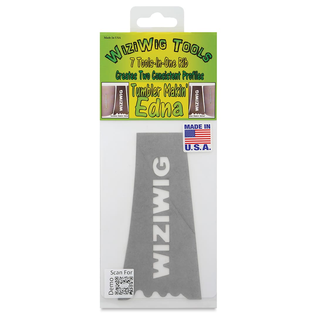 Open in modal - WiziWig Tools Tumbler Makin’ Edna Metal Potter’s Rib - Regular, 2-3/4" x 5-7/8", front of packaging