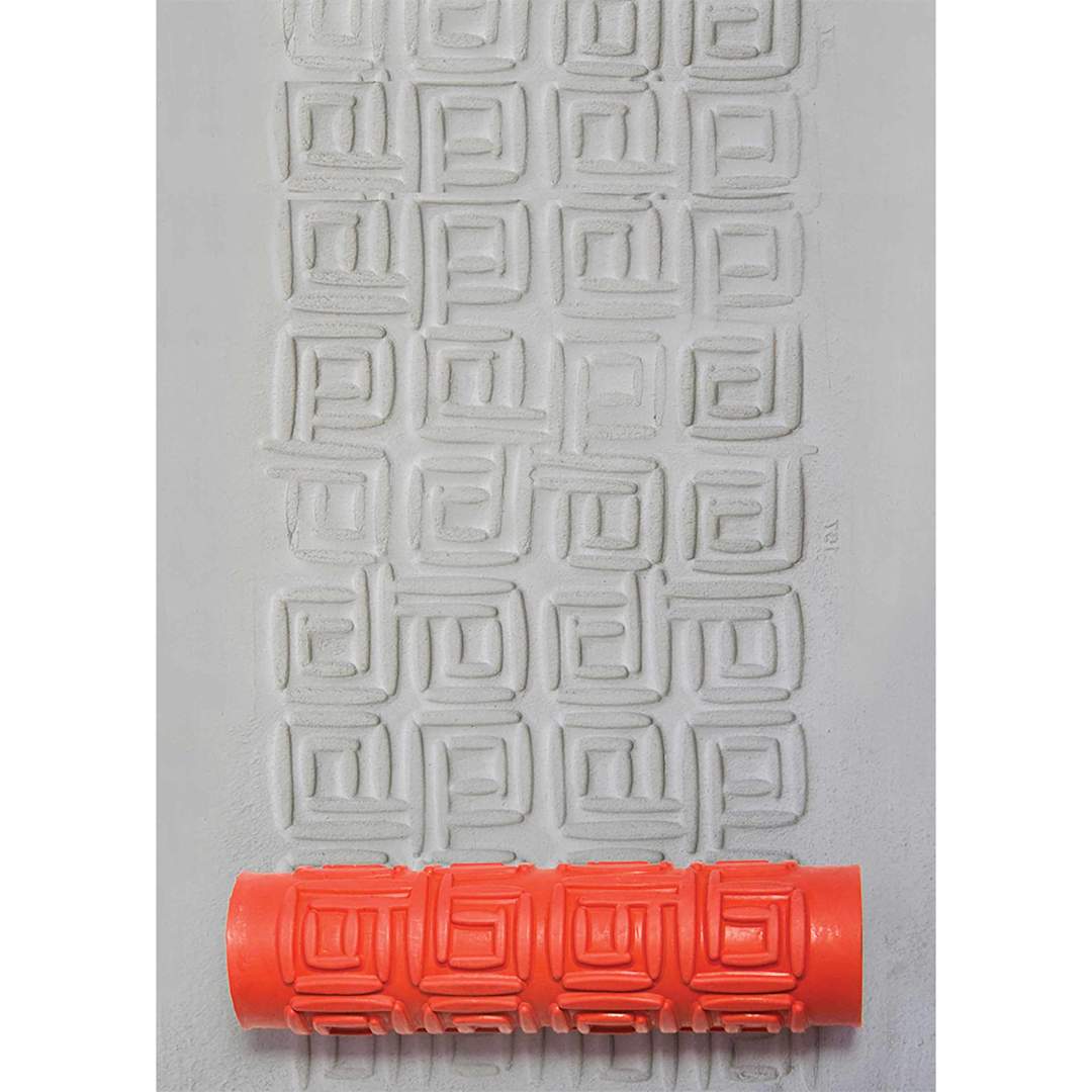 Open in modal - Xiem Tools Art Roller - Key Fret applied to clay with roller