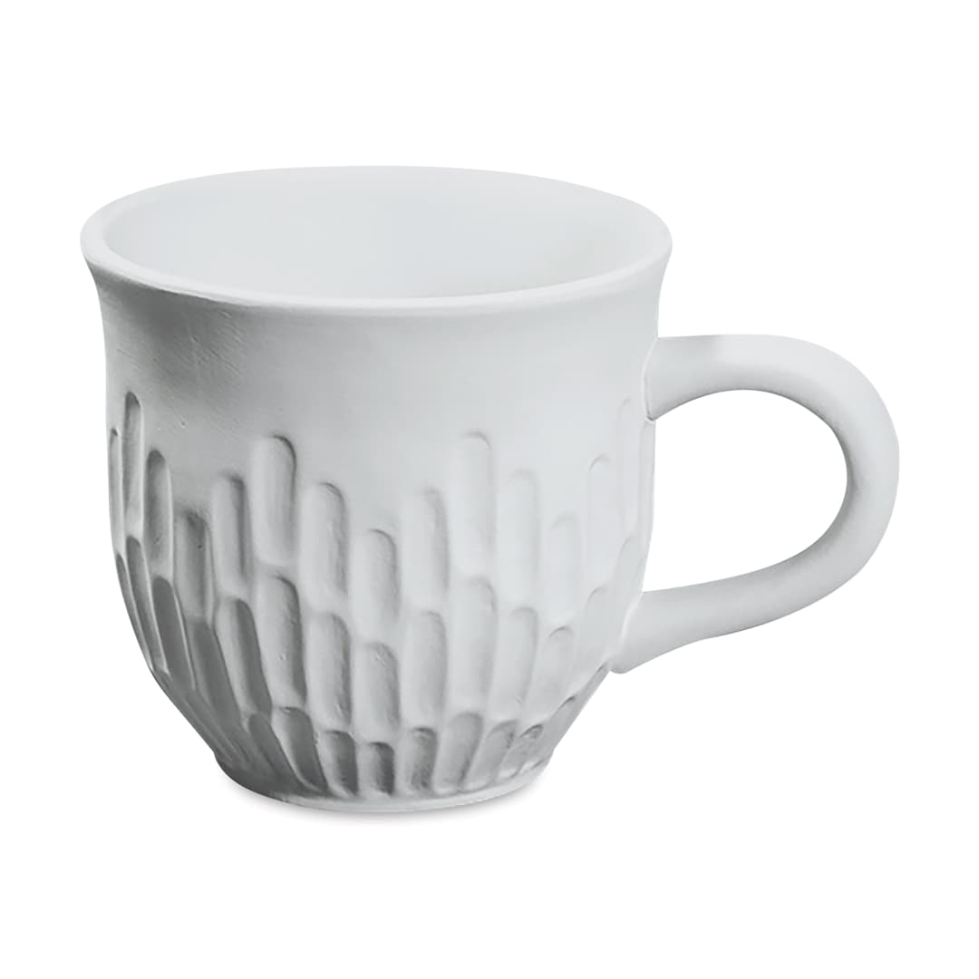 Open in modal - Mayco Earthenware Bisque Mugs - Front view of unglazed Fluted pattern mug