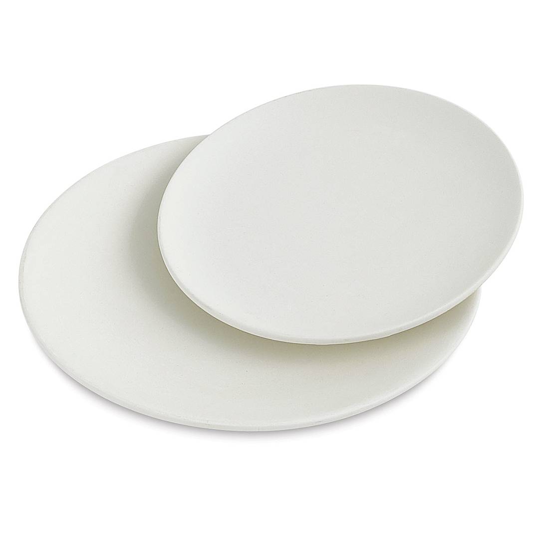 Open in modal - Mayco Earthenware Bisque Plates -one coupe salad and one coupe dinner plate stacked