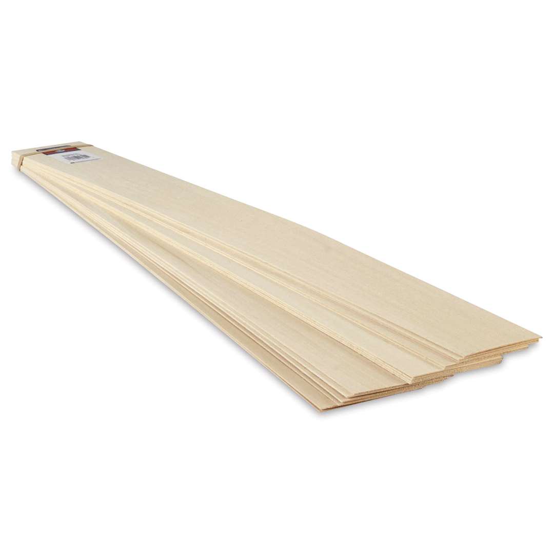 Open in modal - Midwest Products Genuine Basswood Sheets - Fifteen 3" x 24" sheets in stack at angle
