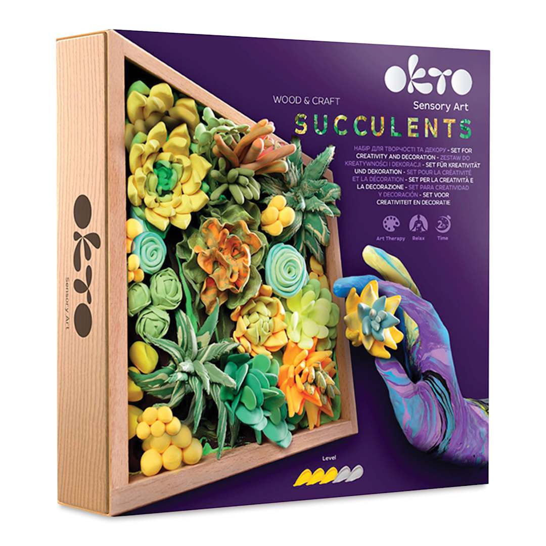 Open in modal - Okto Sensory Art DIY Wood & Craft Clay Kit - Succulents, Energy Colors - front of packaging