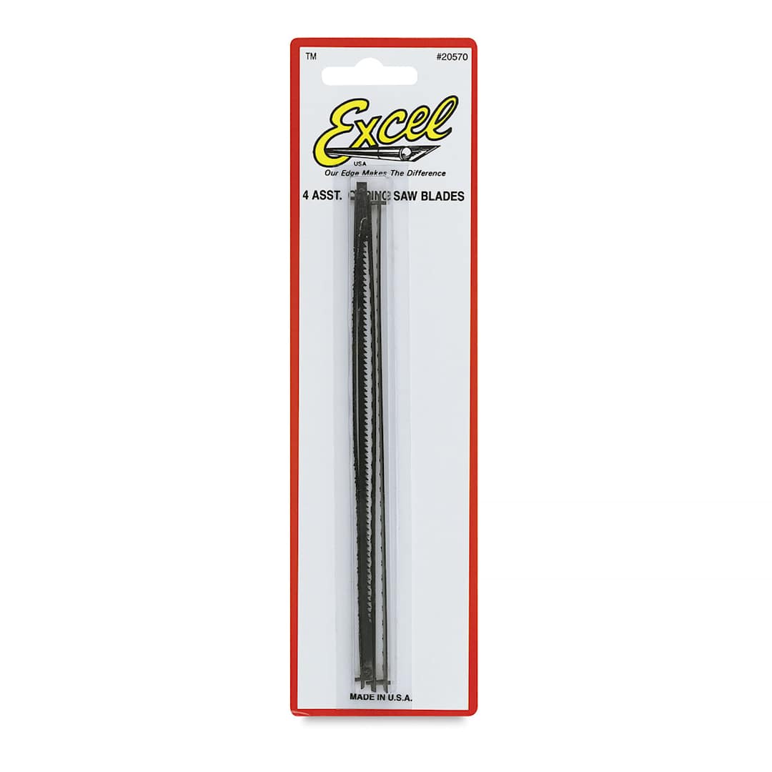 Open in modal - Excel Blades 7'' Coping Saw - Front of Blister package of 4 pc Set of Replacement Blades