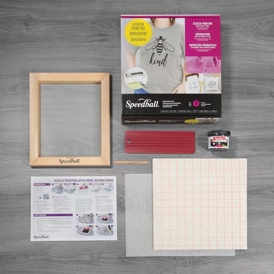Open in modal - Speedball Beginner Craft Vinyl Screen Printing Kit contents