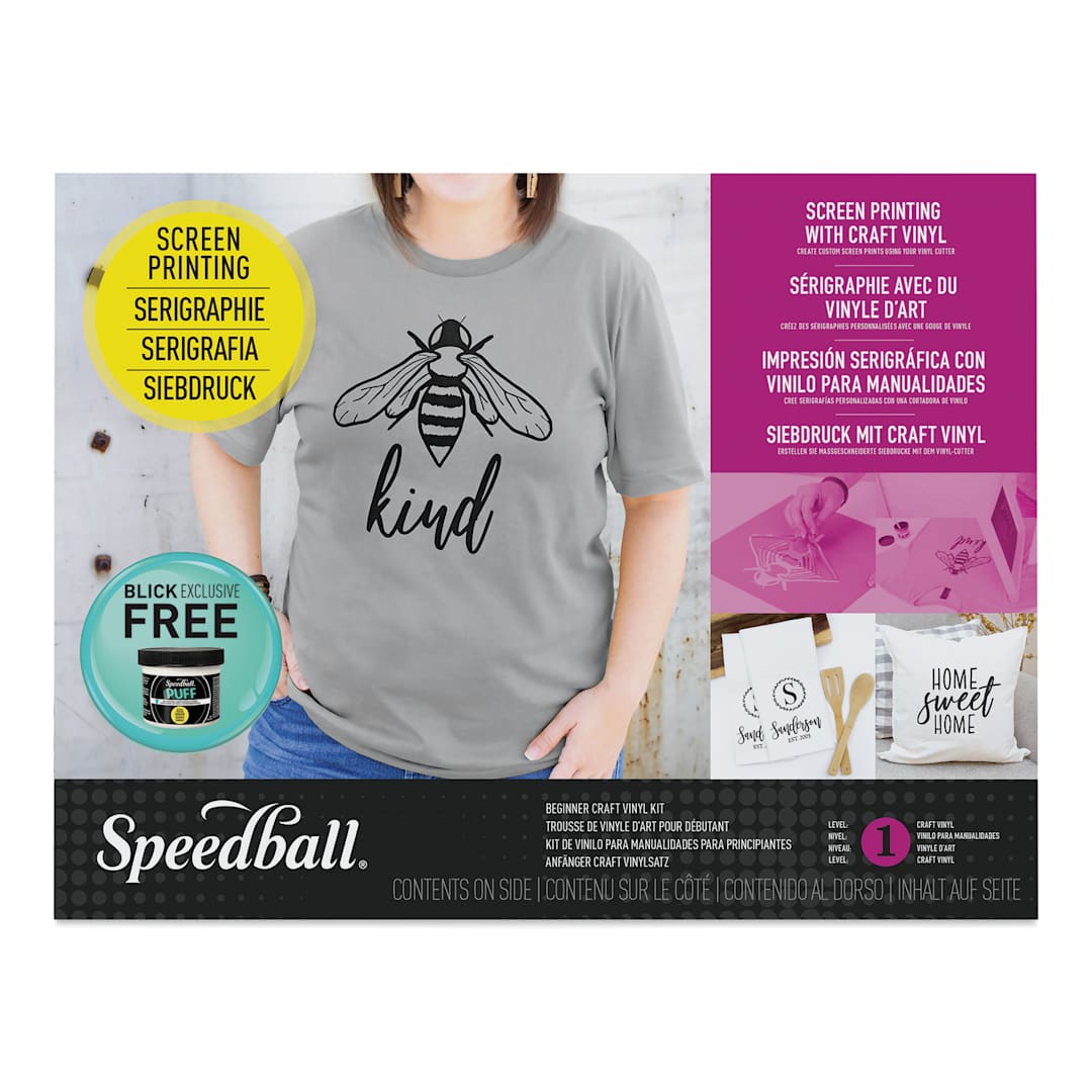 Open in modal - Speedball Beginner Craft Vinyl Screen Printing Kit with Bonus Puff Additive front of packaging