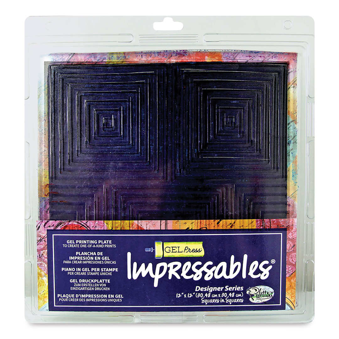 Open in modal - Gel Press Impressables - Front of package of 12" Squares in Squares Plate