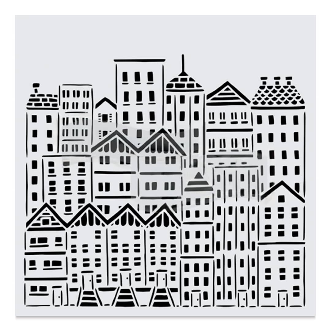 Open in modal - The Crafter's Workshop Stencil - City Buildings, 6" x 6"