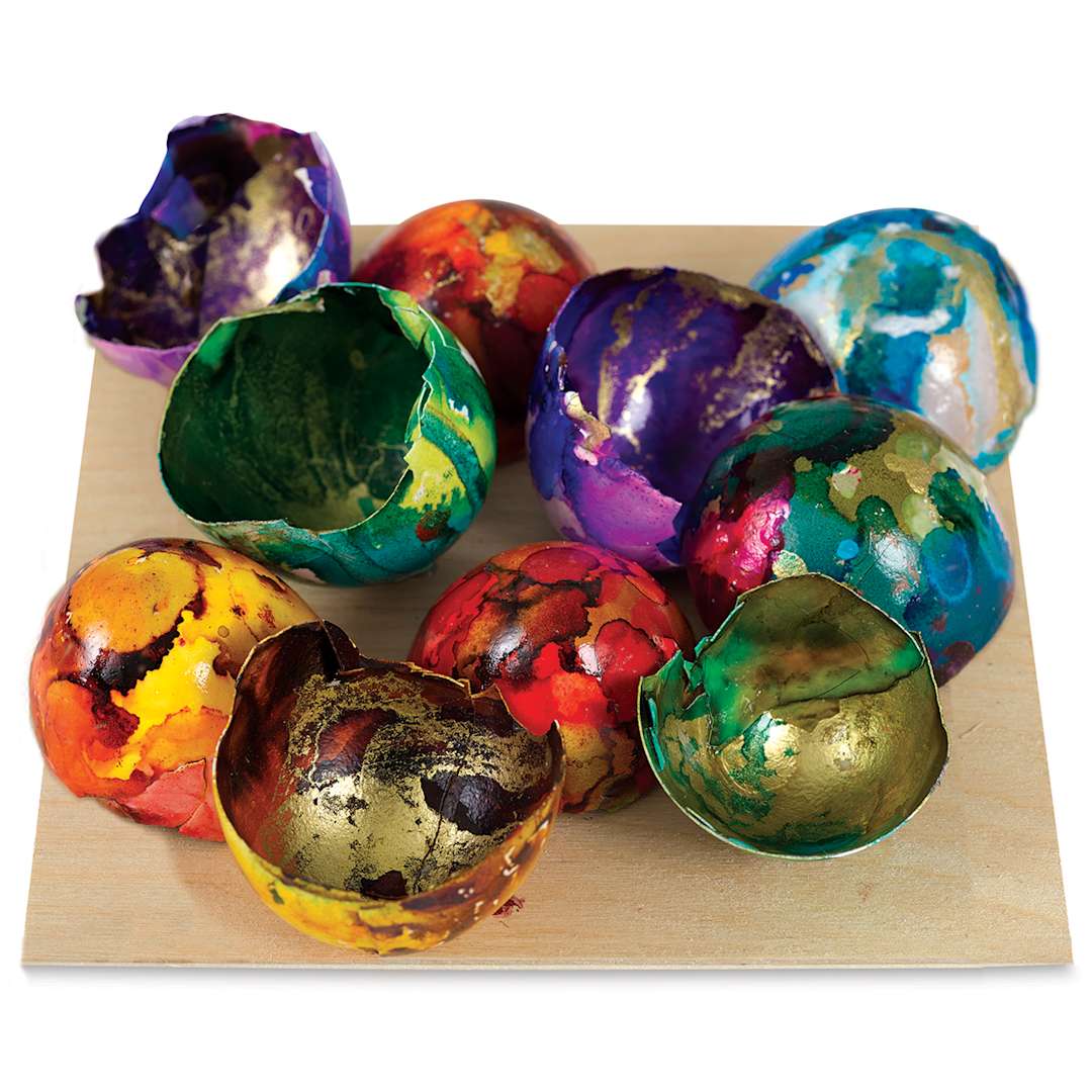 Open in modal - The Japanese tradition of “Kintsugi” is the repairing broken pottery with liquid gold. The cracking is enhanced and the value and beauty is enhanced because of the breakage. In this project, simple eggshells become exquisite, one-of-a-kind pieces of art.