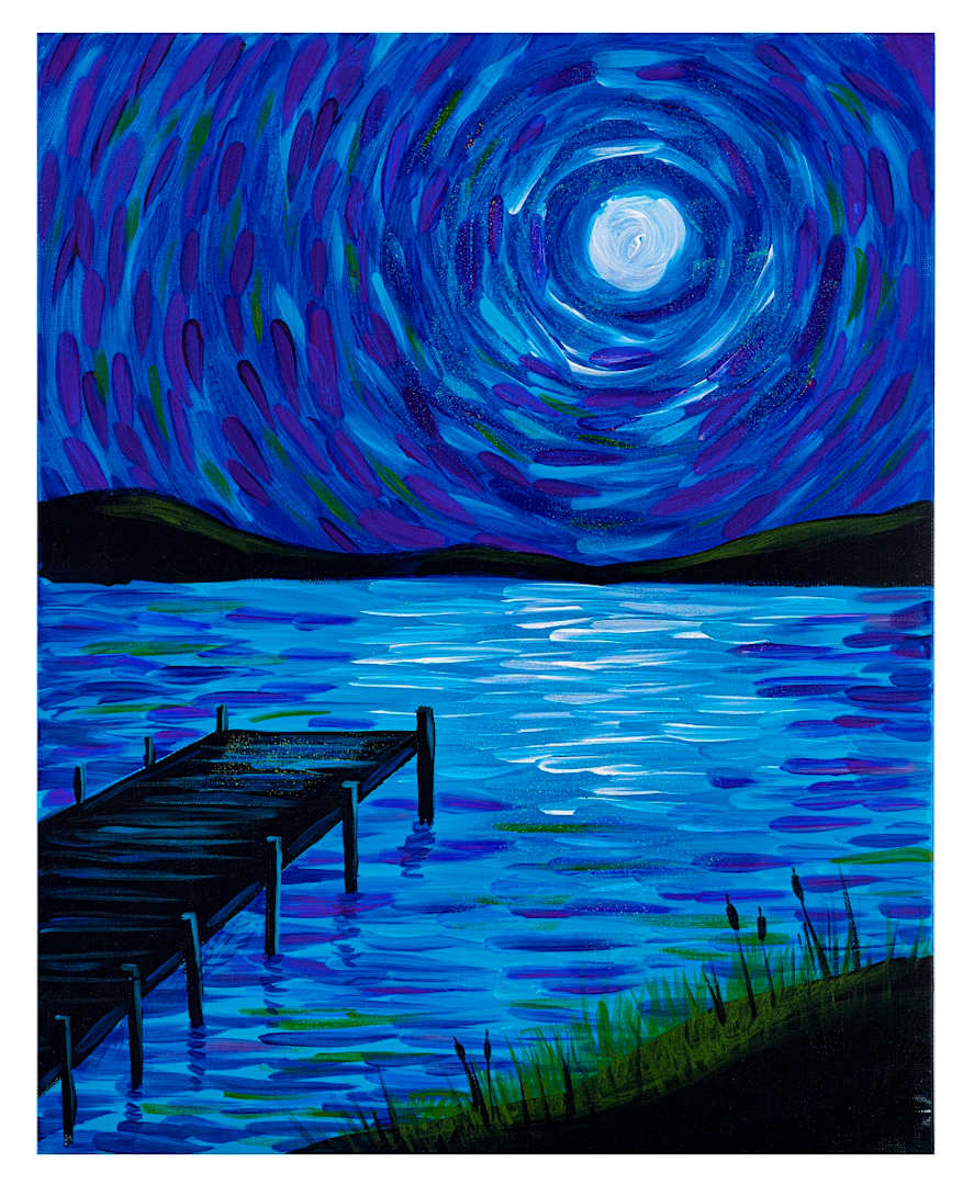 Open in modal - Moonlit Lake Painting