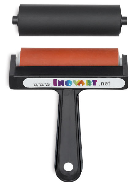Open in modal - Inovart Snap-Out Brayer Sets - 4" Brayer with two rollers shown upright