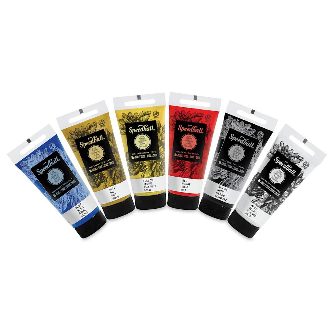 Open in modal - Speedball Block Printing Inks - Starter, Set of 6, ink tubes fanned out