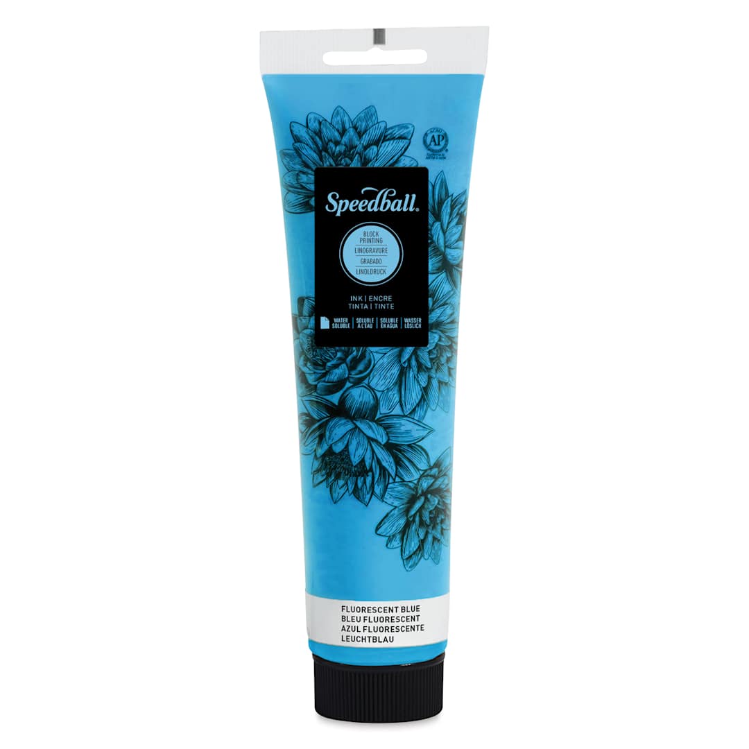 Open in modal - Speedball Water-Soluble Block Printing Ink - Fluorescent Blue. 5 oz