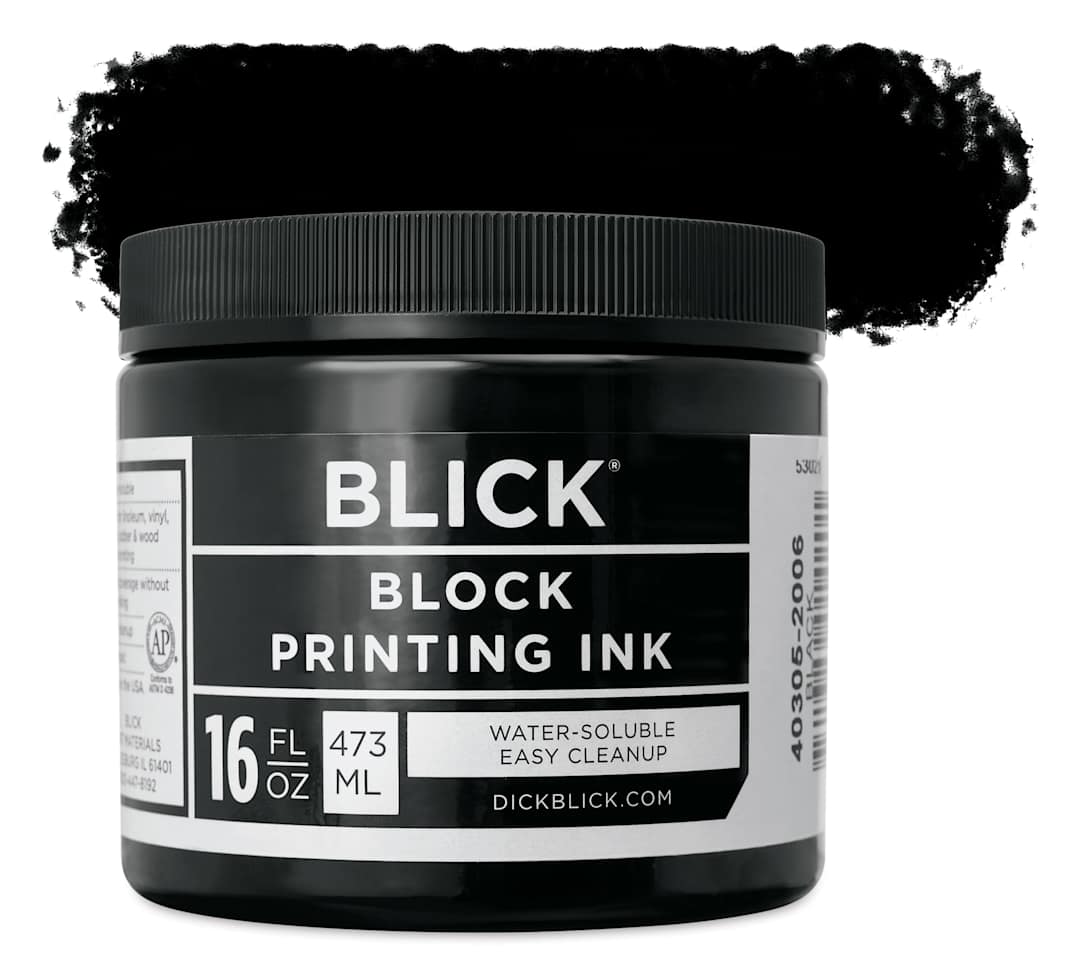 Open in modal - Blick Water-Soluble Block Printing Ink - Black, 16 oz Jar