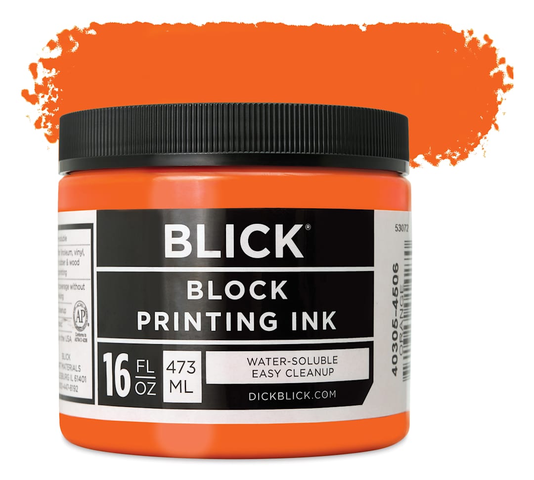Open in modal - Blick Water-Soluble Block Printing Ink - Orange, 16 oz Jar